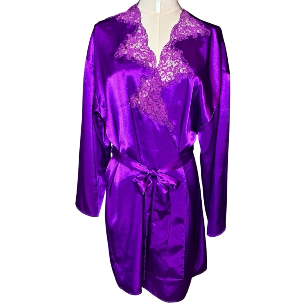 Victoria's Secret Vibrant Purple Satin Robe with Lace